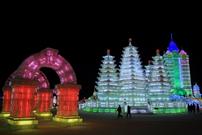Colourful arch and pagodas
